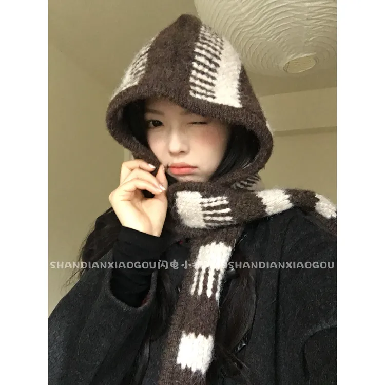 多种戴法羊毛条纹拉法帽*遮脸毛线渔夫女秋冬保暖潮ins风法式