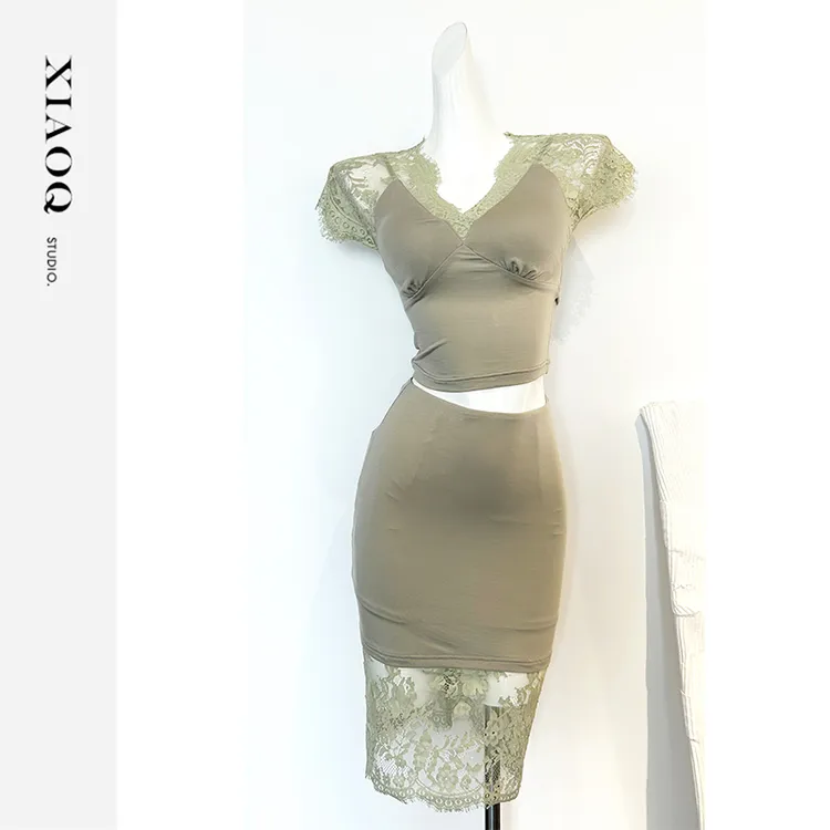 【小Q家】85496设计感蕾丝性感纯欲套装