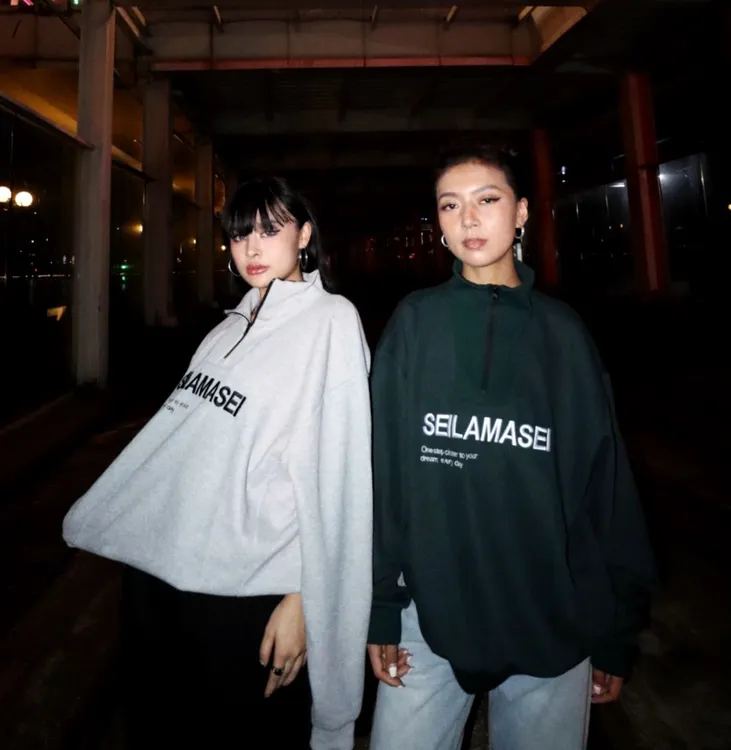 SEILAMASEI长袖免烫常规款纯色拉链刺绣卫衣上衣秋冬