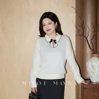 MOOI MONO"绒梦花领"显瘦气质撞色领子绵羊毛套头毛针织衫Z224Z54