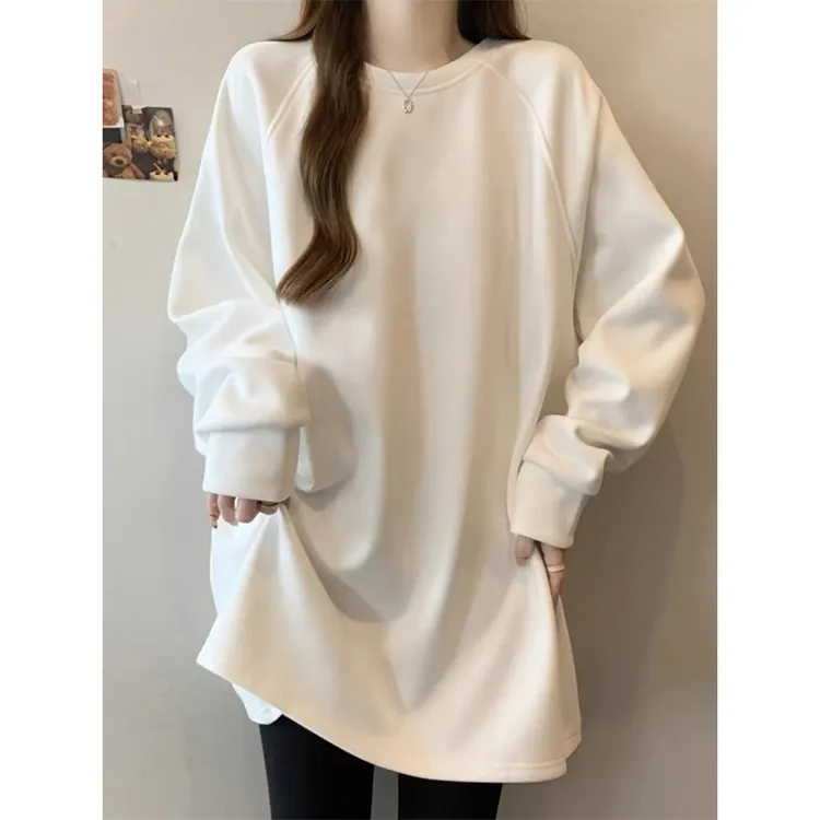 加厚白色打底衫女内搭2025新款百搭秋冬宽松中长款德绒长袖上衣潮