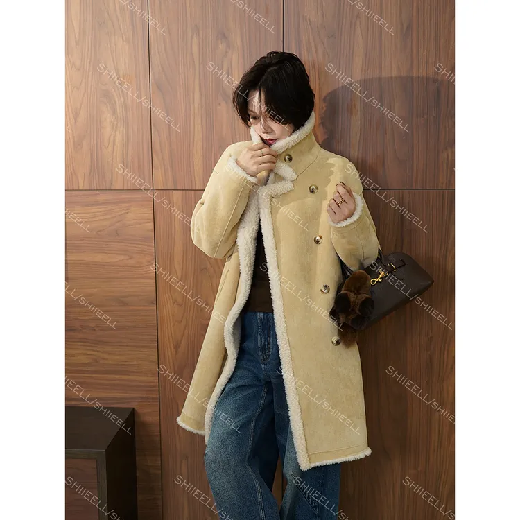 SHIIEELL【大美丽】长款秋冬冬季新款显瘦休闲保暖绵羊毛大衣Z1028