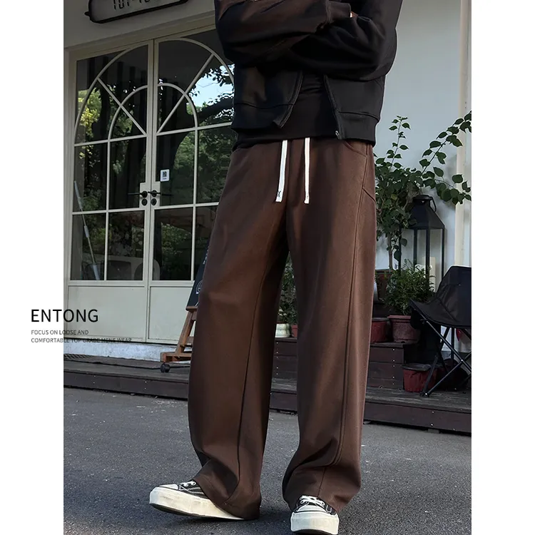 Entong美式潮牌复古抽绳卫裤男款宽松垂感直筒休闲裤纯色百搭长裤