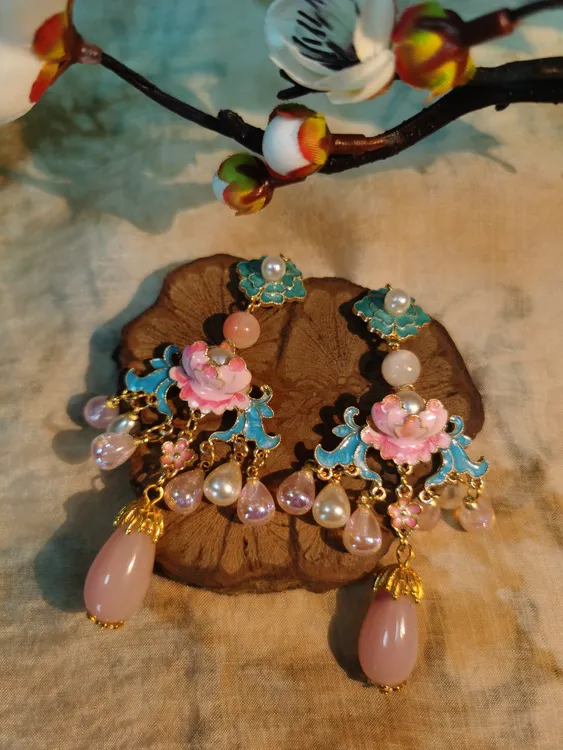 铜合金树脂耳饰 【国色天香耳坠】原创自制手作新中式国风耳饰