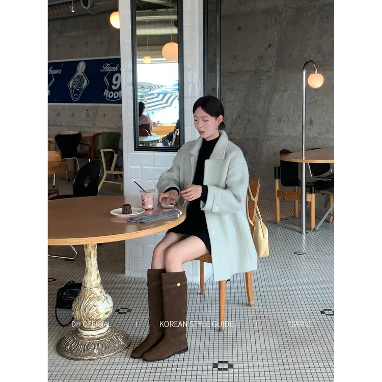DH OFFICIAL大花【京都焙茶 coat】冬季翻领单排扣宽松毛呢大衣外套
