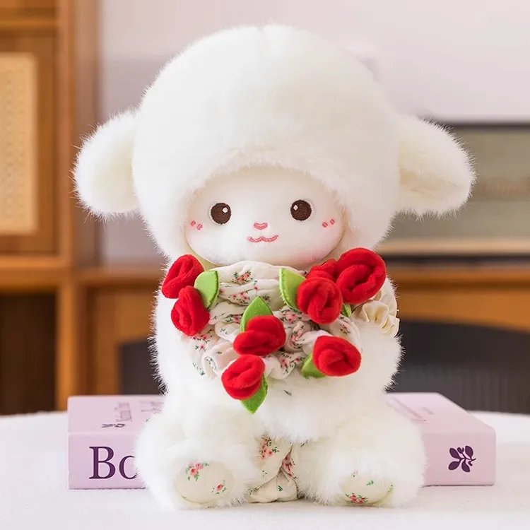 玫瑰小羊毛绒玩偶磁力羊玫瑰花玩偶七夕生日礼物浪漫小羊磁吸玩具