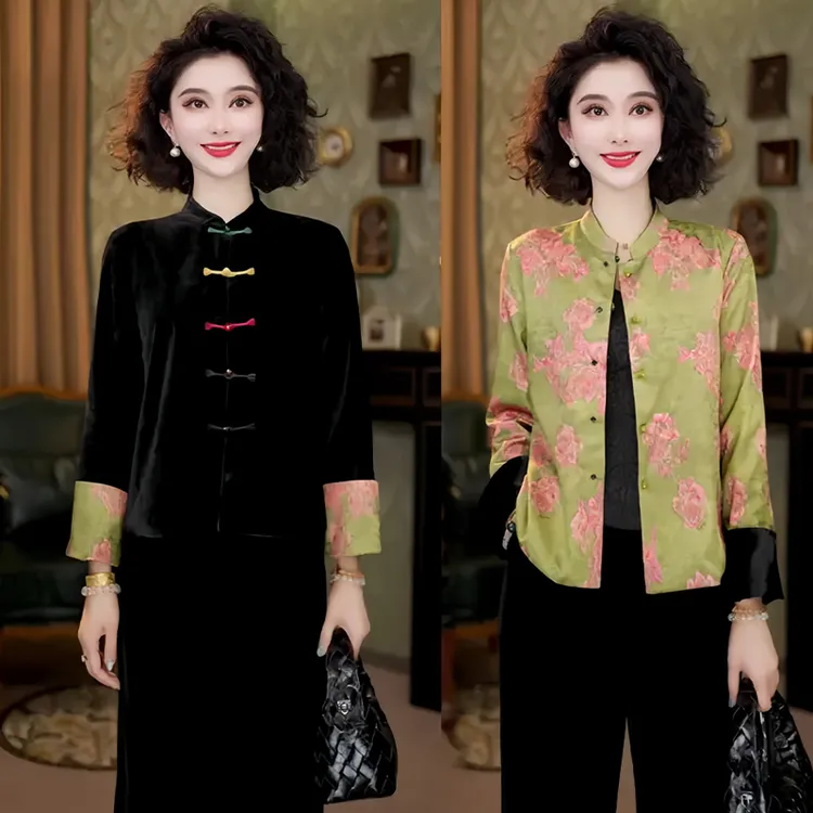 新中式双面穿提花短外套女2025秋冬新款国风气质长袖开衫盘扣上衣