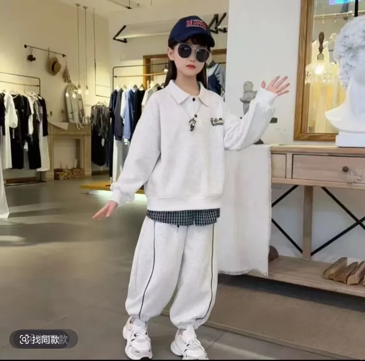 秋季新款儿童甜美KT猫披肩卫衣休闲纯色裤子套装