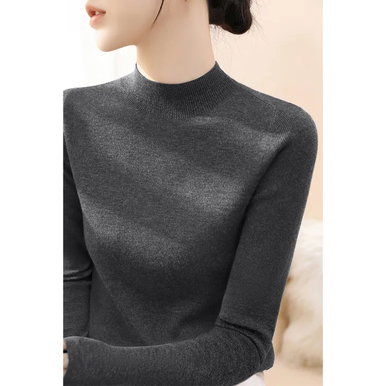 2025秋冬季新款深灰色修身显瘦长袖针织内搭打底衫上衣半高领毛衣