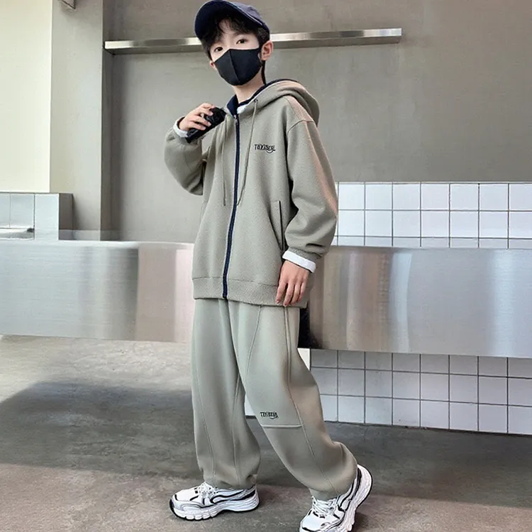 男童秋季连帽套装2025新款中大童男孩春秋装外套运动休闲两件套潮