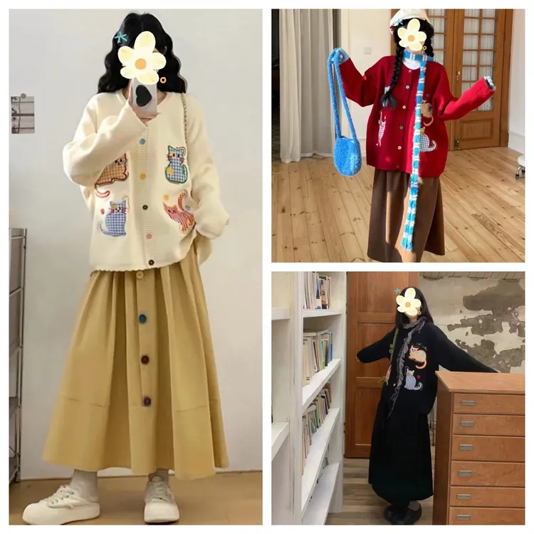 大码慵懒风时尚套装女秋季胖MM宽松开衫毛衣软糯高腰半身裙两件套