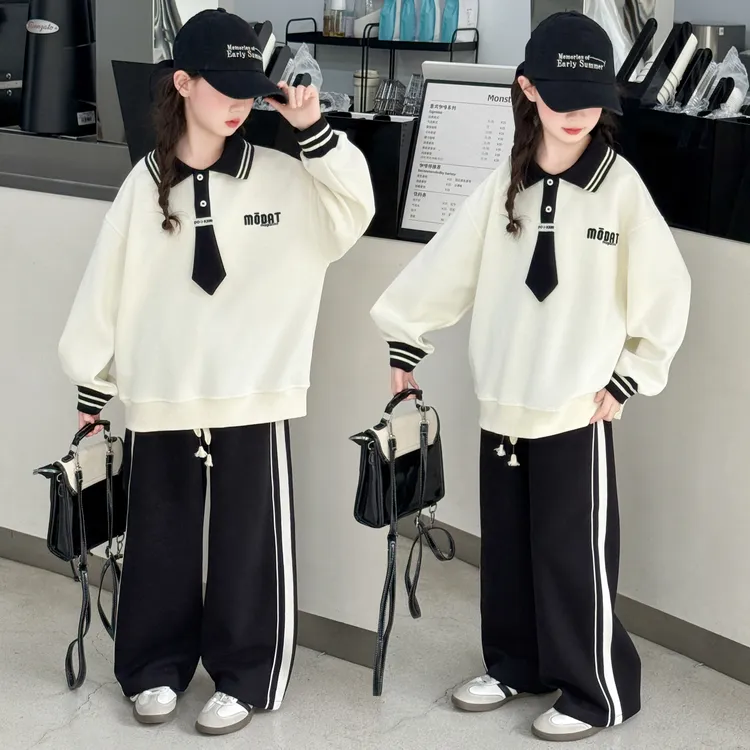 女童秋装套装2025秋季新款中大童时髦洋气学院风设计感运动两件套
