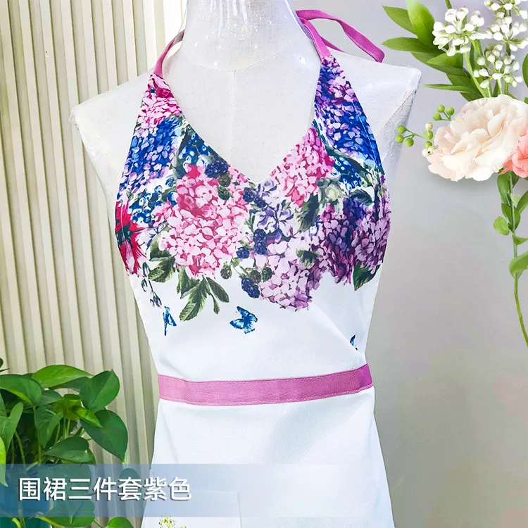 清新唯美可爱情侣无袖布艺家居厨房烘焙围裙做饭围腰厨师罩衣