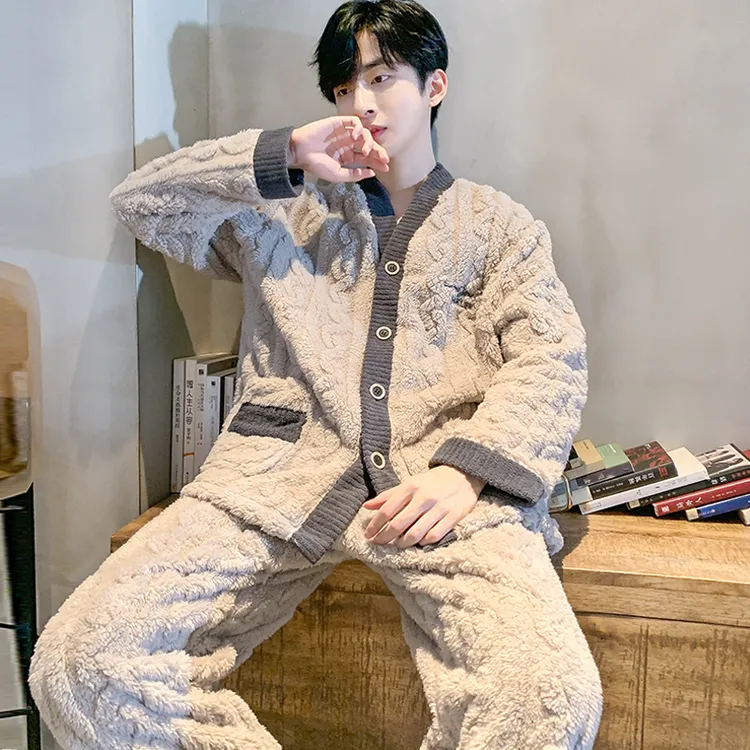 冬季睡衣男2025秋冬季加厚加绒简约珊瑚绒毛绒家居服保暖冬天套装