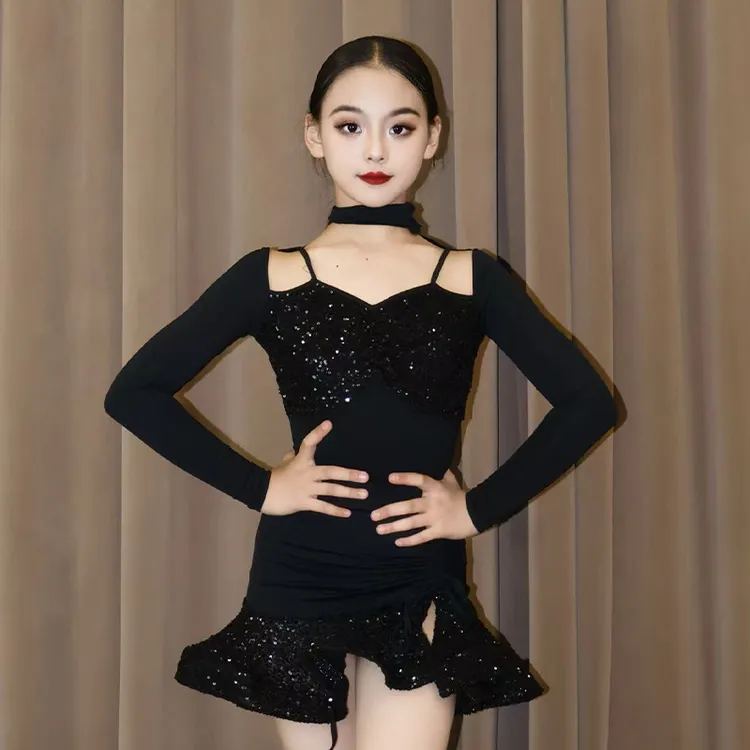 拉丁舞服女童秋冬新款2025儿童练功服少儿演出服星空舞蹈裙套装