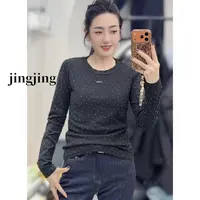 冬季新款休闲百搭重工烫钻圆领长袖打底T恤(30534)