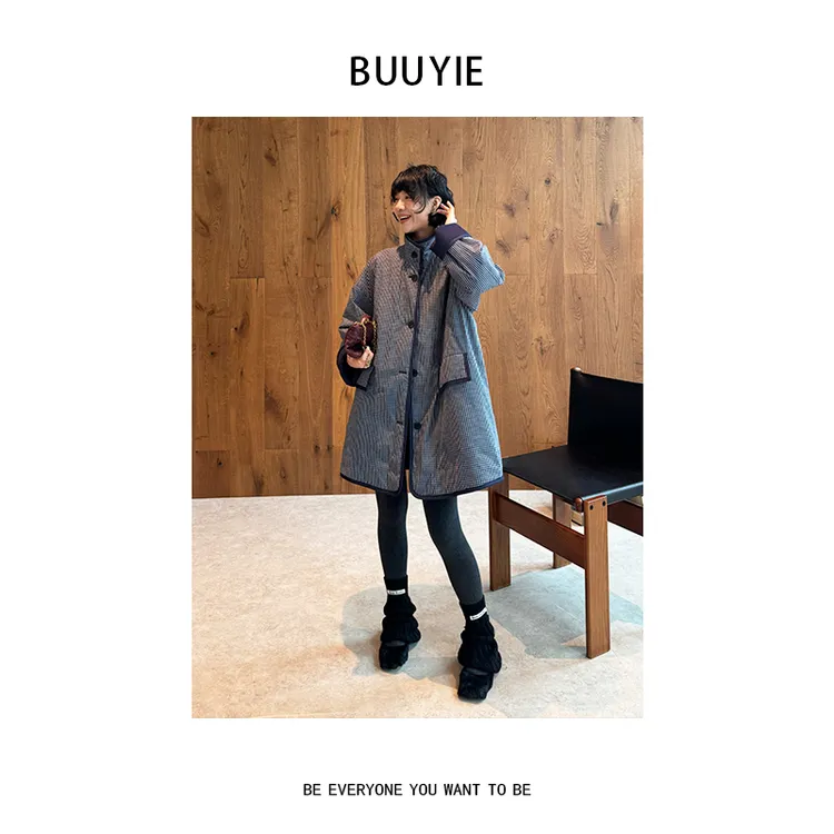 BUUYIE【蓝格】松弛感外套女2025新款秋季气质宽松 251025
