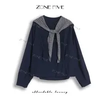 【zonefive】欧洲站2025秋新品韩系显瘦圆领长袖带披肩衬衫宽松百搭