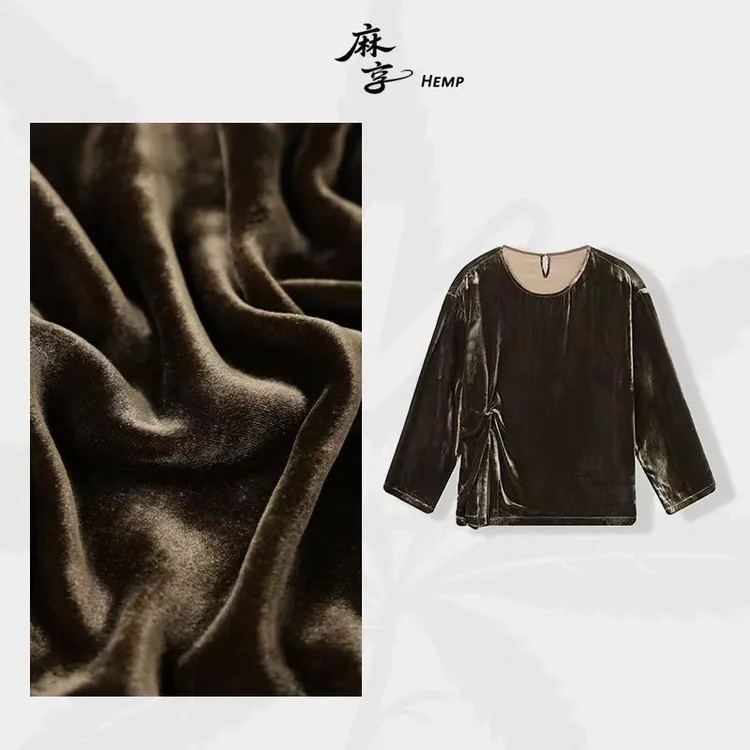 麻享【秋香雁】桑蚕丝高阶丝绒套头衫气质优雅真丝T恤女款FSY51019