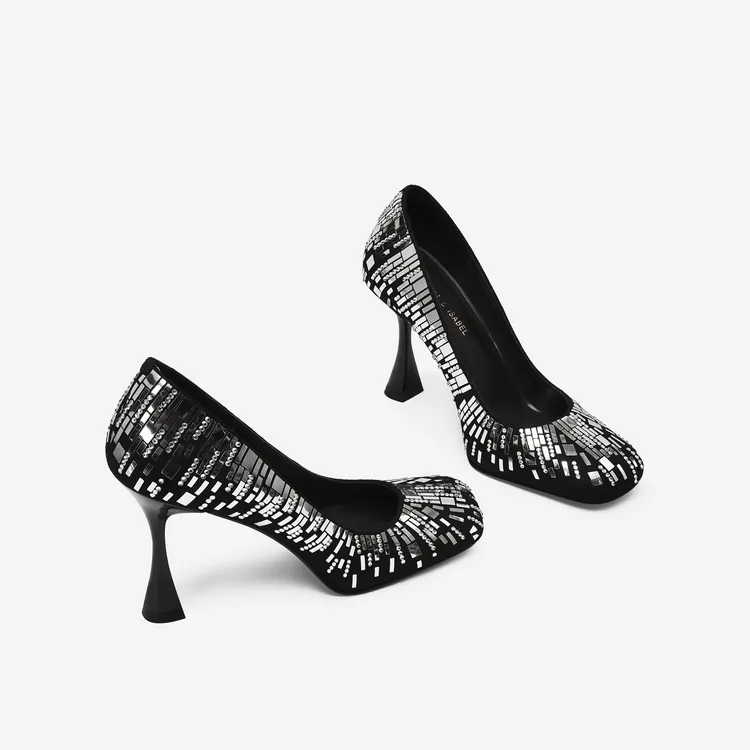 黑色高跟鞋女气质高级不累脚2025秋季新款单鞋浅口细跟一脚蹬女鞋