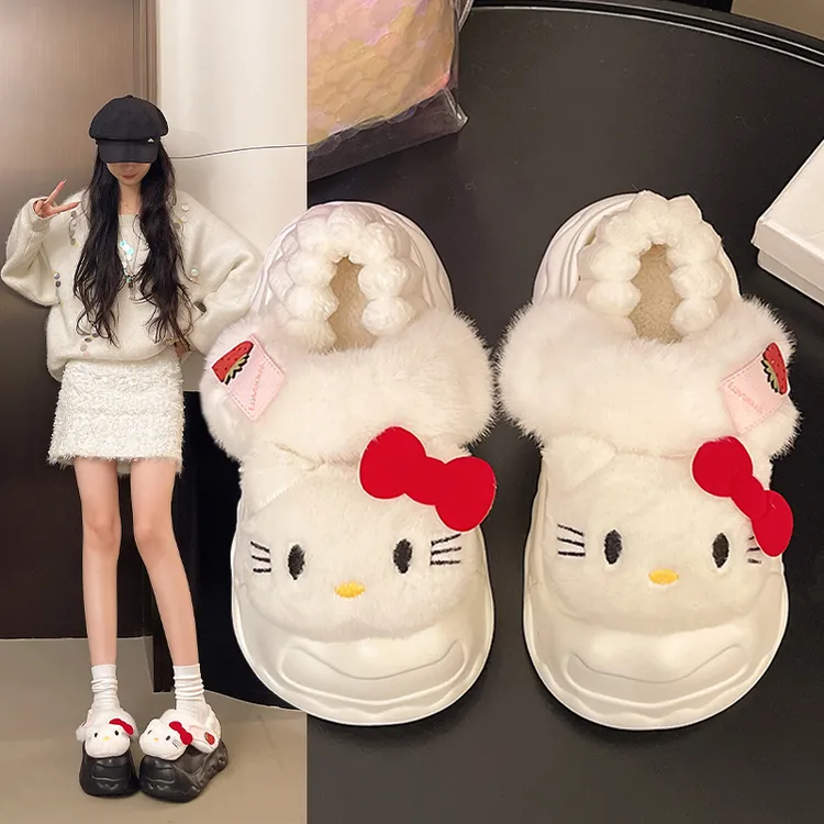 秋冬可爱毛绒可拆卸厚底棉鞋女外穿加绒保暖室内防滑毛毛棉拖鞋