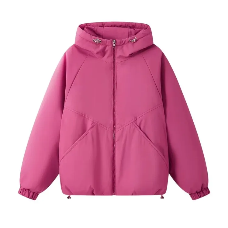 2025秋冬新款连帽夹棉短款外套抽绳休闲宽松长袖冲锋衣棉服夹克