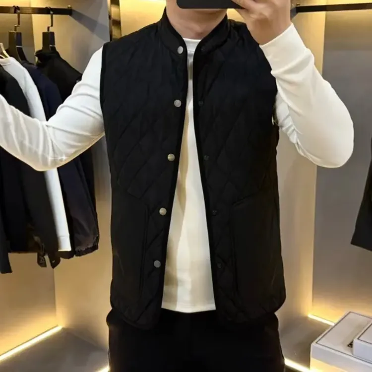 25297-2立领纯色标准秋冬绗缝男士修身休闲马甲多口袋厚款保暖