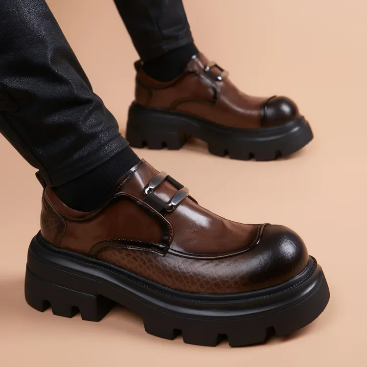 厚底男皮鞋潮牌痞帅增高德比鞋一脚蹬商务休闲2025年流行款男鞋