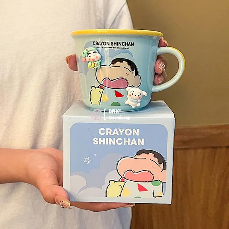 蜡笔小新可爱陶瓷马克杯儿童带刻度水杯子情侣咖啡早餐杯生日礼物