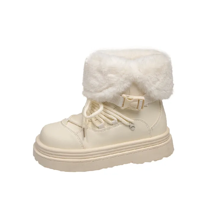 真皮防水防滑厚底雪地靴女2025冬季新款东北保暖大棉鞋翻毛口两穿