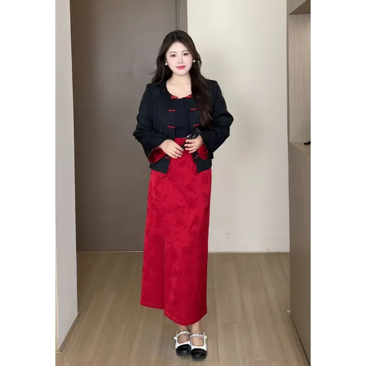 【朱颜玉墨】大码女微胖mm秋新中式显瘦半裙套装DM30866/DM30867
