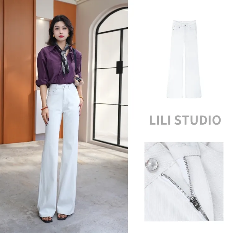 【夏季冰皮薄款】欧诺风| 2025高级感气质高腰直筒微喇牛仔裤白色