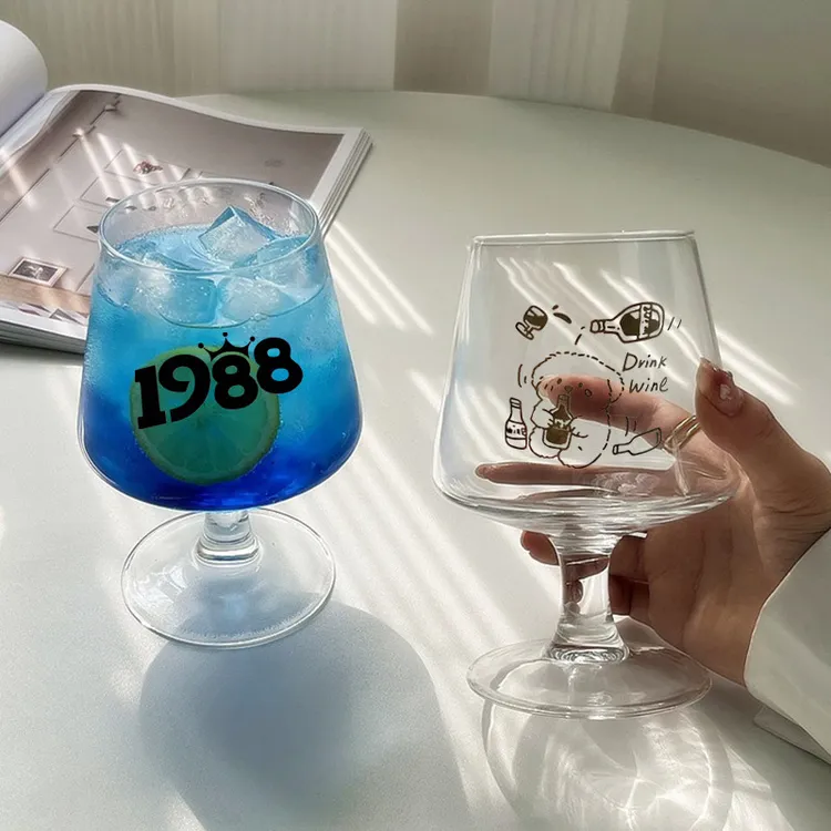 ins高颜值网红独特高脚玻璃杯蓝星酒杯饮品杯鸡尾酒杯葡萄红酒杯