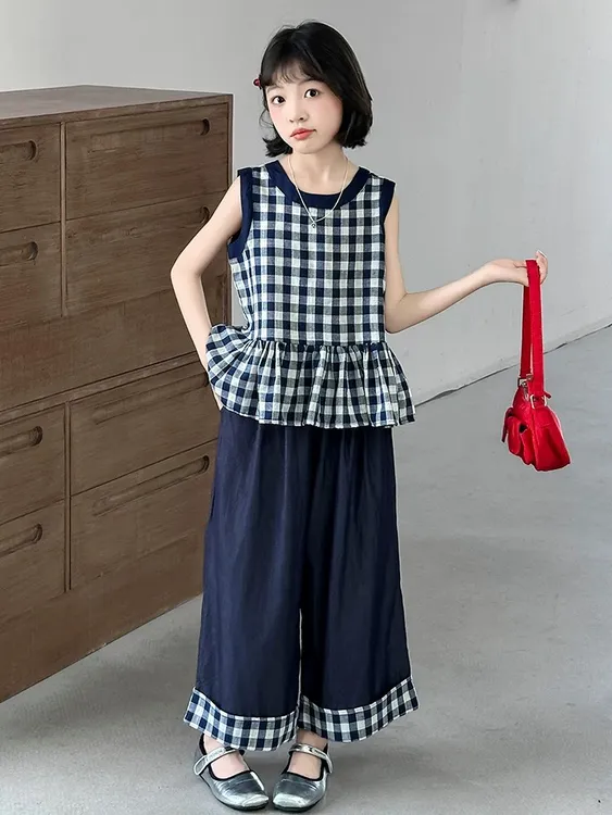 女童夏季套装2025新款洋气儿童夏装超好看女大童时髦炸街阔腿裤潮