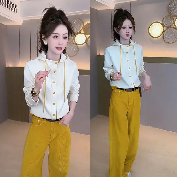 韩版个性撞色设计感连帽卫衣2025春秋新款小众显瘦长袖百搭上衣