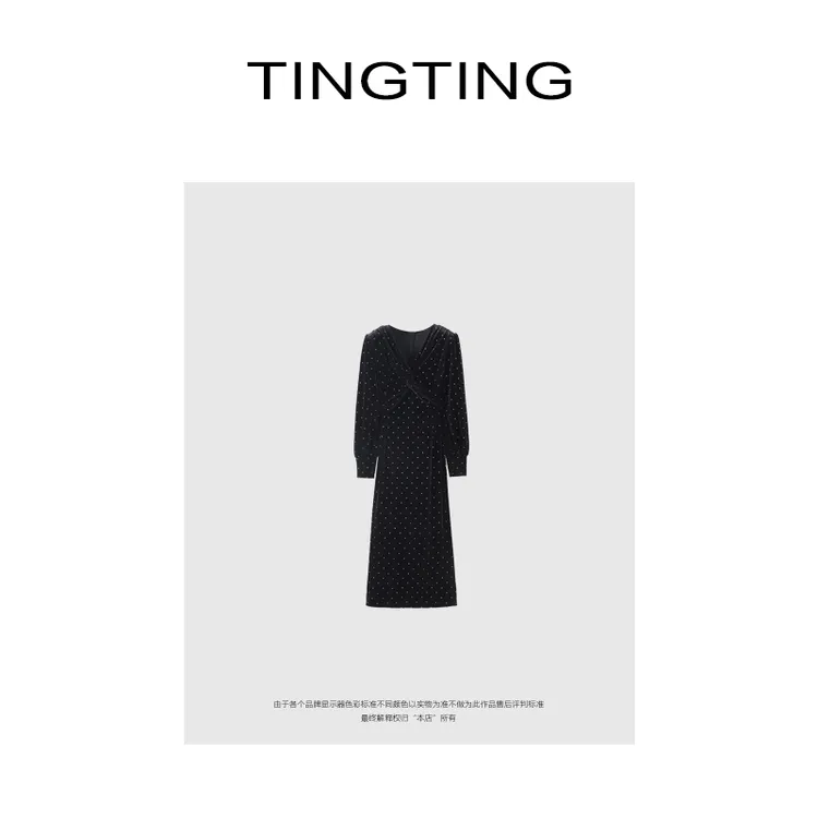 PANG TINGTING“法式情人”显瘦气质长袖复古日常名媛连衣裙