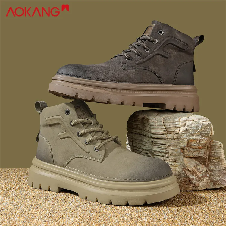 奥康马丁靴美式复古工装靴轻户外冬季男士休闲鞋中帮皮面登山厚底