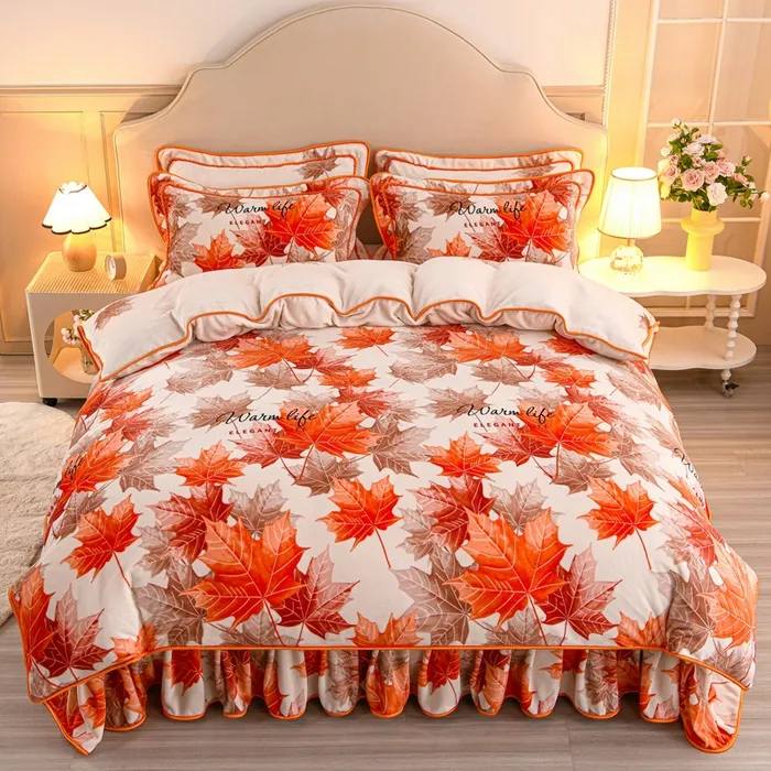 新款加厚牛奶绒四件套8-9斤冬季保暖双面绒被套毛绒防静电床裙