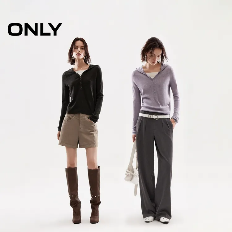 ONLY2025秋季新款松弛慵懒连帽设计正肩修身针织衫女|125324027