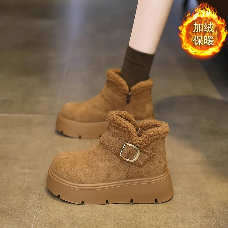 爆款勃肯靴子2025冬季新款加绒保暖马丁靴增高厚底高级感小短靴女