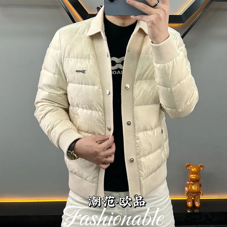 轻奢欧货冬季男士长袖羽绒服暗纹提花潮牌休闲百搭翻领保暖外套