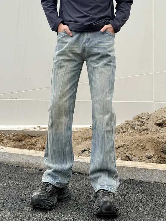 SEEYOU【闪电爆裂蓝】牛仔裤直筒微喇弯刀裤秋冬水西设计感美式