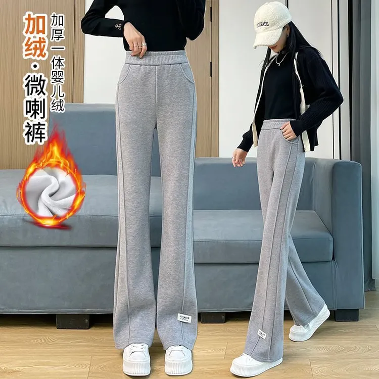 加绒毛呢黑色喇叭裤女秋冬裤子2025新款今年流行爆款微喇裤直筒裤