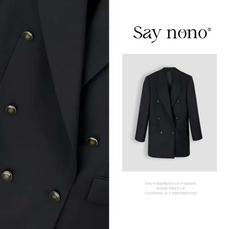 懒猫nono│Saynono 时尚气质双排扣设计修身休闲西装上衣Y09190R