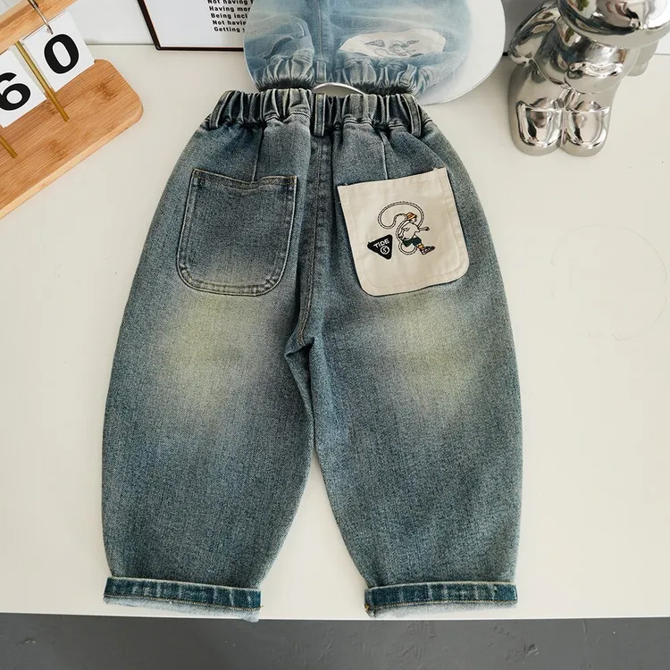 儿童牛仔裤2025秋季新款童装韩版男童绣花裤子休闲裤宝宝洋气长裤