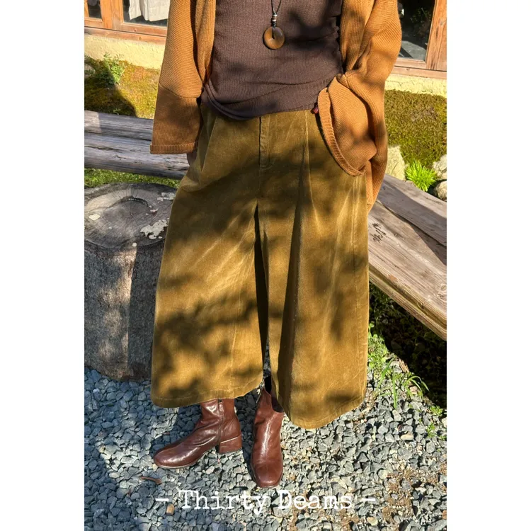三十梦 ｜垂幕条绒神裤｜美拉德风高腰灯芯绒小个子阔腿裤TD5017