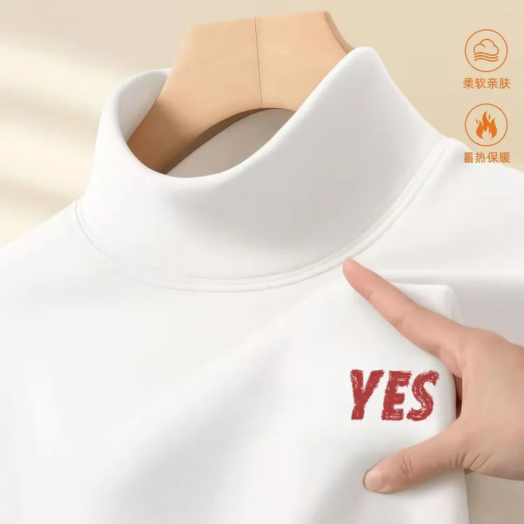 潮牌字母图半高领德绒长袖T恤打底衫男秋冬新内搭外穿保暖上衣