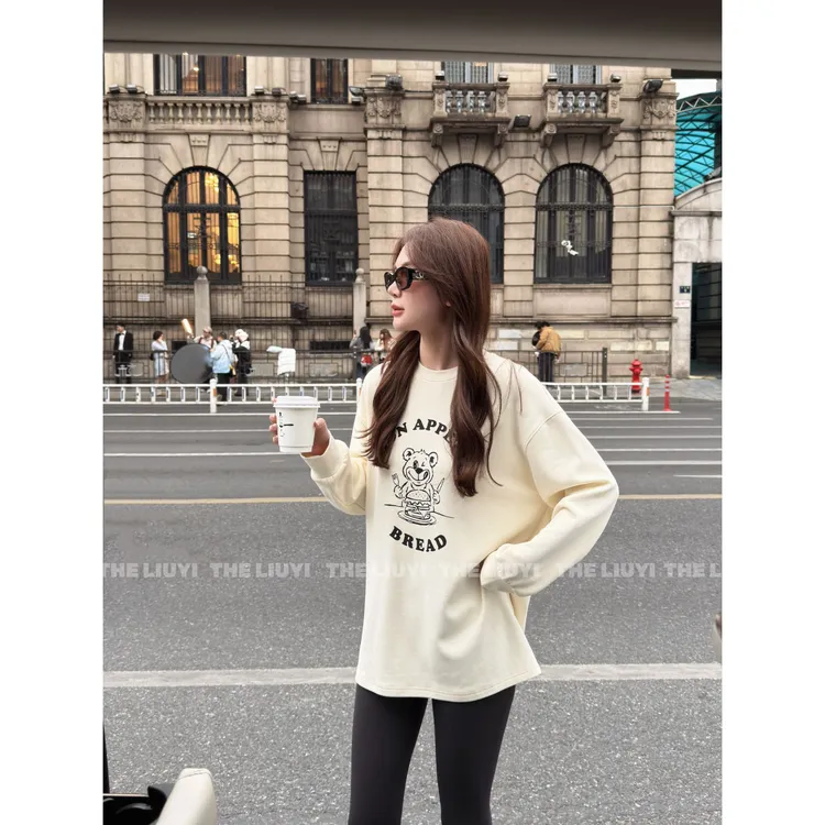 【LIUYI】加绒保暖大版小熊百搭卫衣T恤51211B8