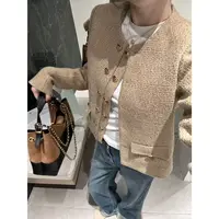 【军阀小香】加长30羊毛金丝混纺高级感双排扣编织粗花呢外套 25180