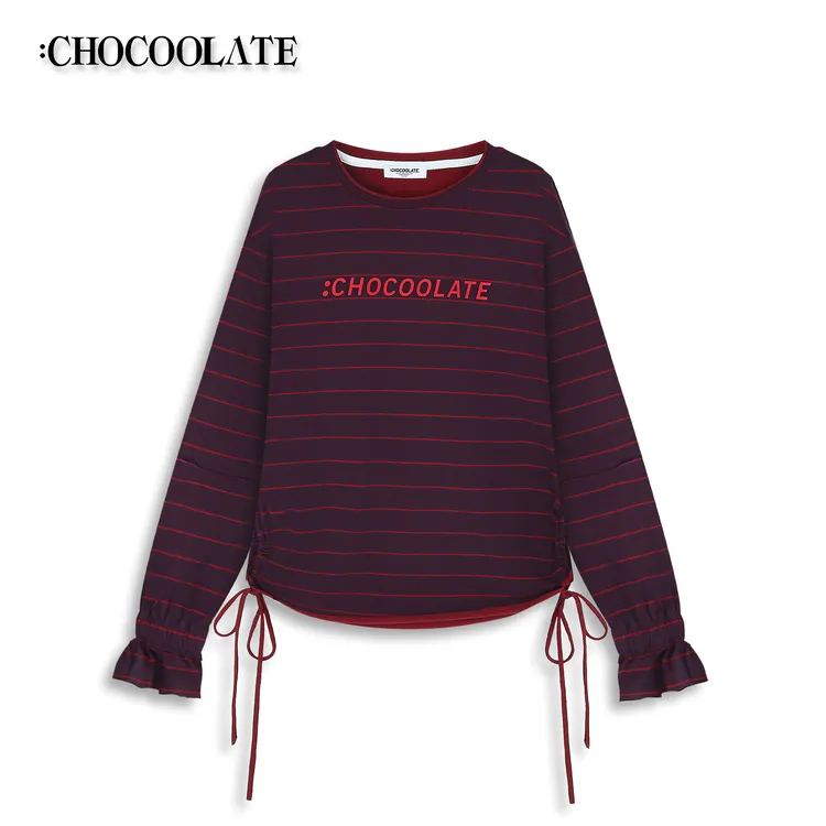 it：CHOCOOLATE撞色条纹立体字母烫画抽绳长袖T恤CCLLTXKL62980